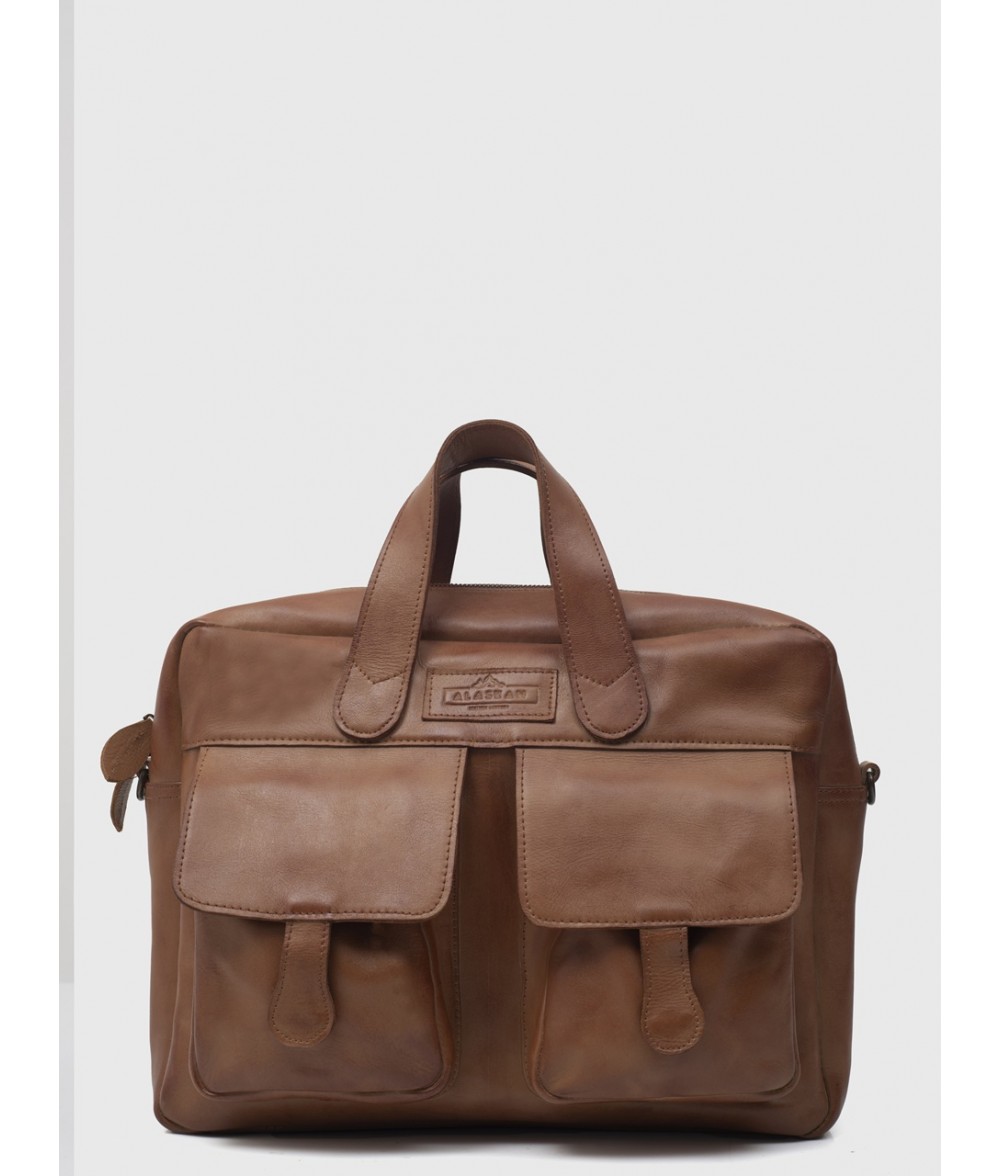 Atley Cognac Brown Leather Briefcase | Alaskan Leather Company